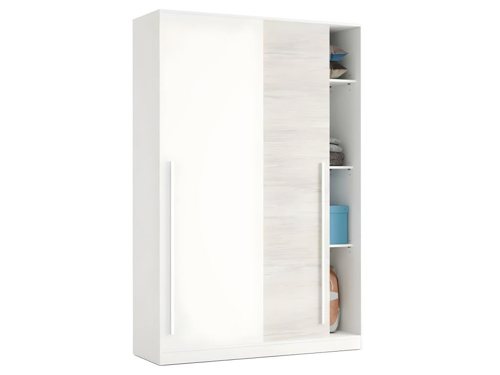 Wardrobe with 2 sliding doors, Arctic white/polished white - Height 200 x Length 120 x Depth 50 cm 08765NIEY