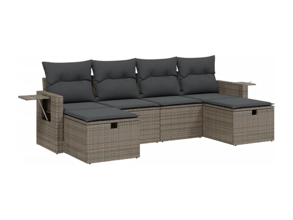6-piece garden furniture set with grey resin wicker cushions 14581YWYQ