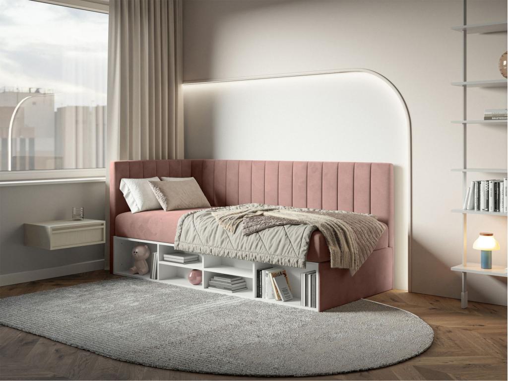 Teen bed with storage - light pink - right-hand side - Sunmeub 79395BHAO