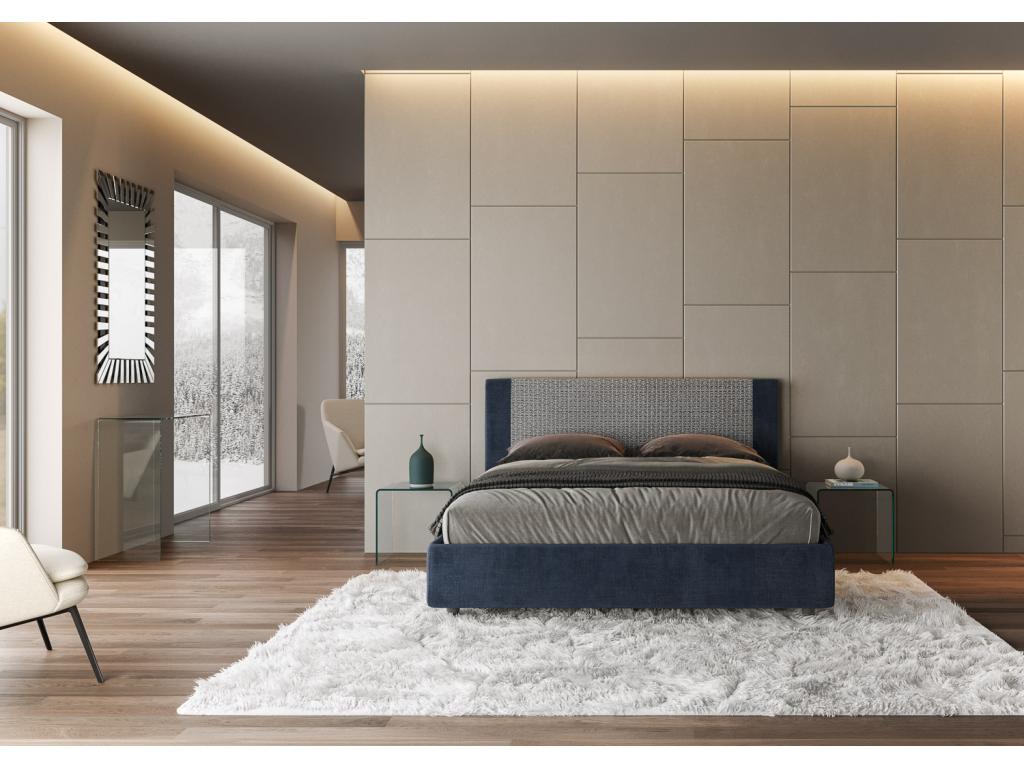 Upholstered storage bed 160x200 cm, Labirinto 09 fabric, Rosal blue, 39887WLEN