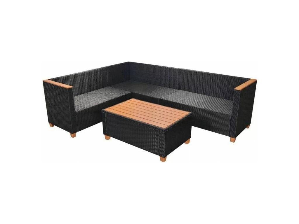 Sunmeub 72101BHBM 3-piece black resin wicker garden furniture set with white cushions