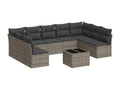 10-piece garden furniture set with cushions, grey woven resin, 92771PNRI