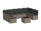 10-piece garden furniture set with cushions, grey woven resin, 92771PNRI