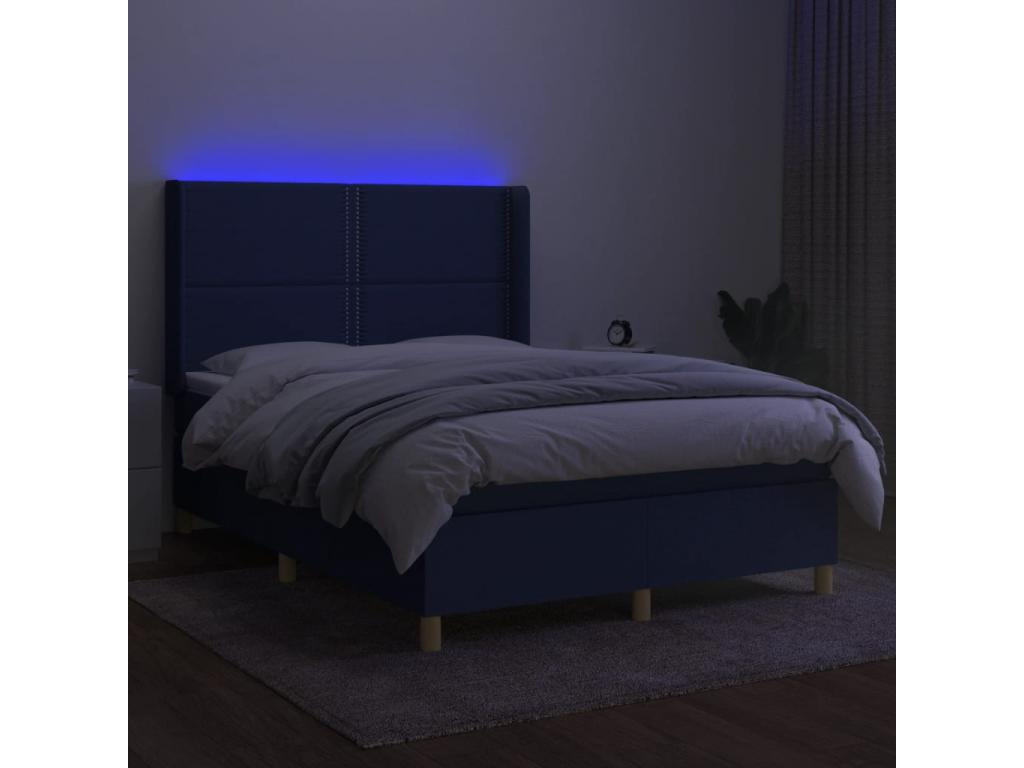 Upholstered bed base with mattress and LED light, blue, 140x200 cm, fabric, 36127MHOC