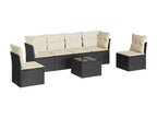 7-piece garden furniture set with cushions, black woven resin 88035IARV