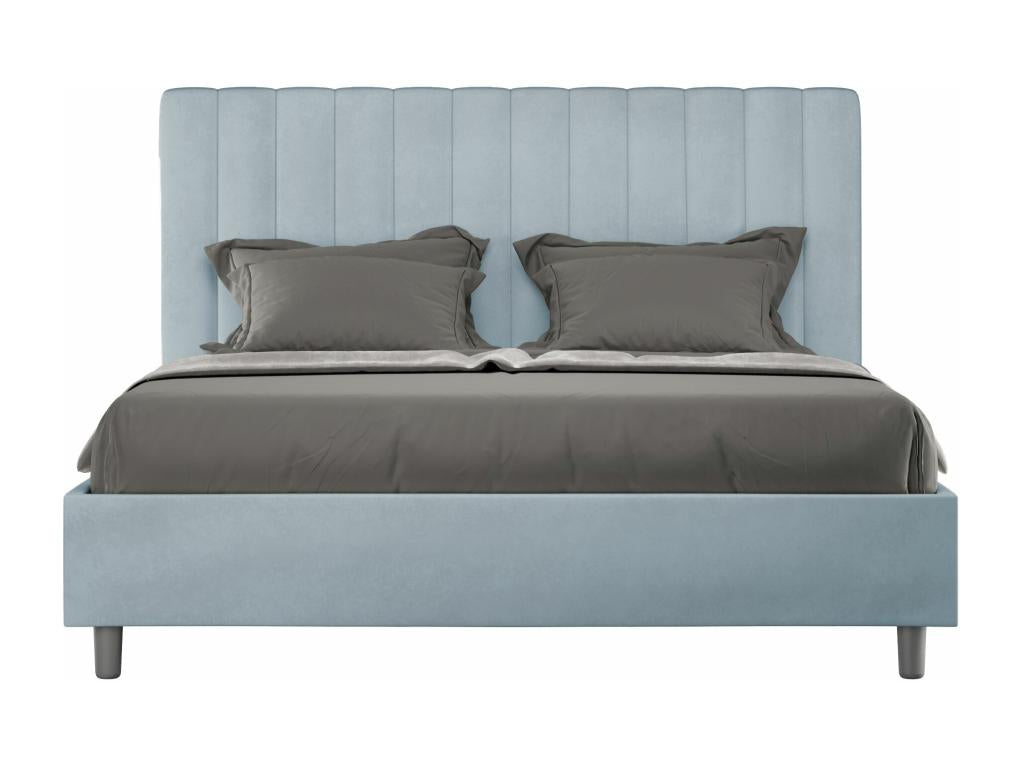 Sunmeub 65318BFFQ Upholstered Double Bed with Storage 140x200cm Light Blue Microfiber