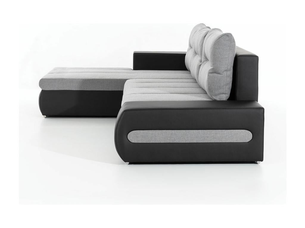 Sunmeub 275cm Left-Hand Corner Convertible Sofa in Light Grey Heathered Fabric and White Faux Leather 47655TMDH