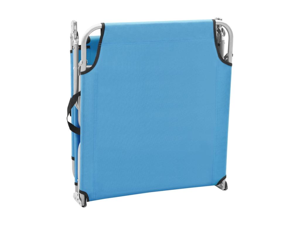 Folding chaise longue in steel and turquoise blue fabric 47959AGXE