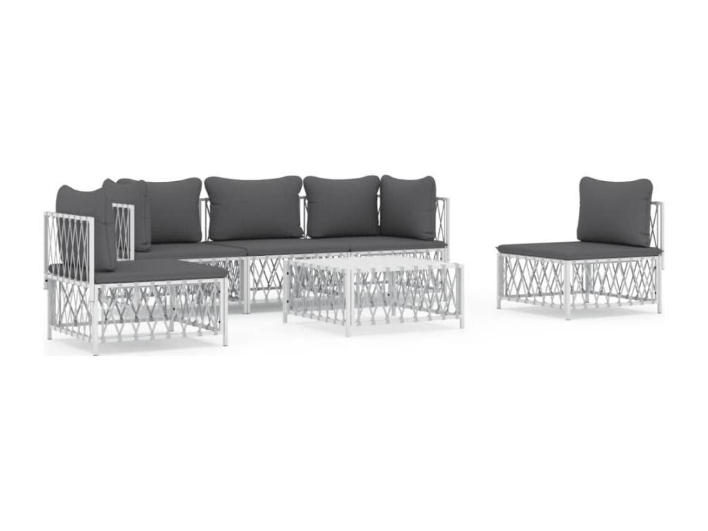 6-piece garden furniture set with cushions, white steel, 48330SNIK