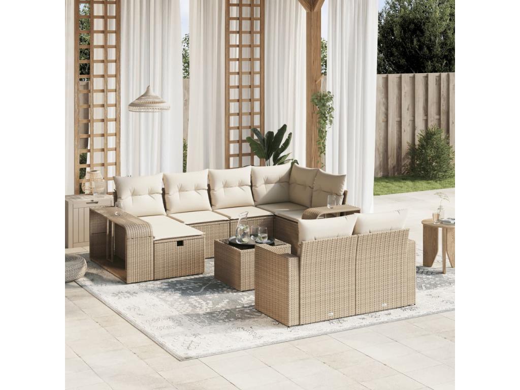 11-piece garden furniture set with beige resin wicker cushions 32619PBUF