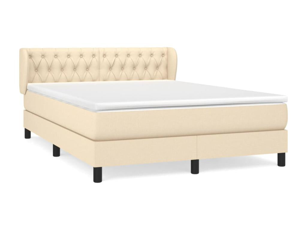 Upholstered bed base with mattress, Cream, 140x190 cm, Fabric, 28420LHWA