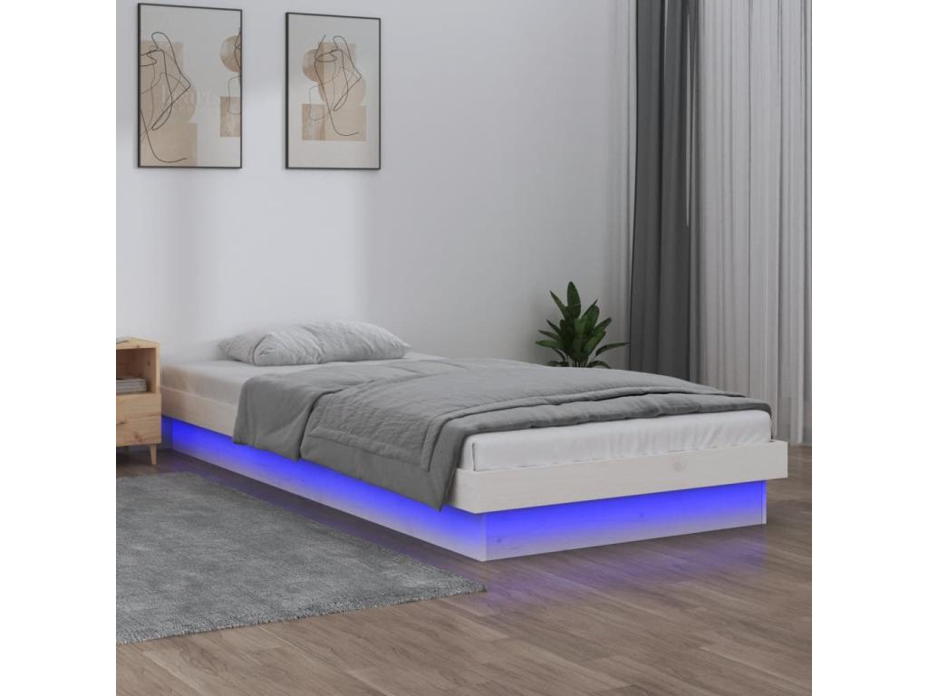 LED bed frame without mattress, white solid wood 14341KRCV