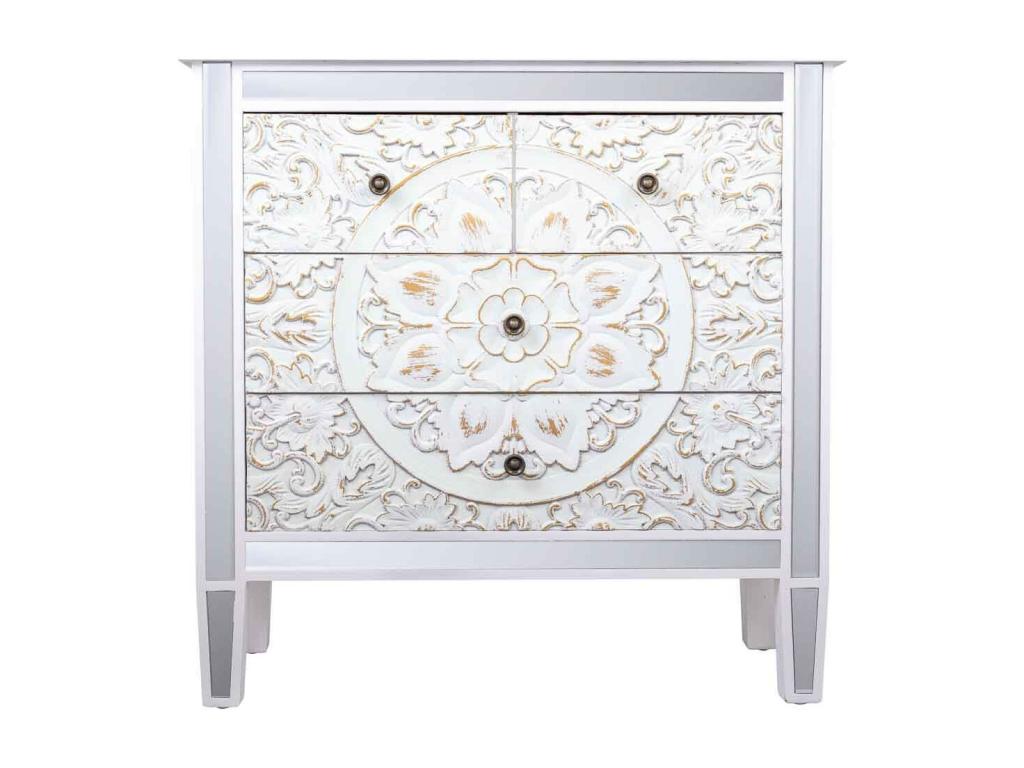 Wooden and glass chest of drawers with 4 drawers, 80x30x81 cm, 23875YTRH