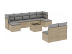 Garden furniture set with cushions, 10 pieces, beige woven resin, 60724KRIL