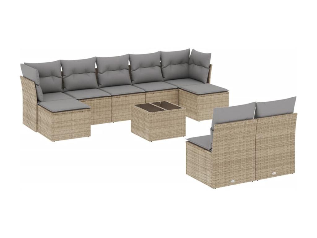 Garden furniture set with cushions, 10 pieces, beige woven resin, 60724KRIL