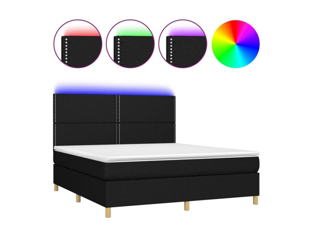 Sunmeub bed base and mattress with LED lighting, black, 180x200 cm, fabric, 14830LSJH