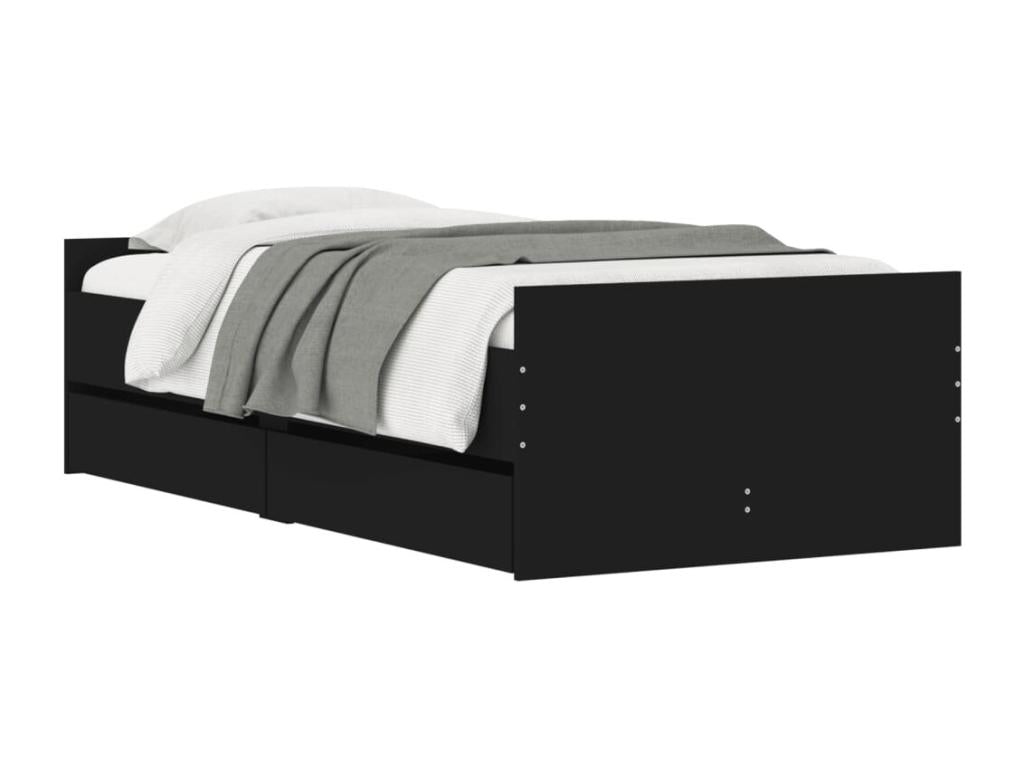 Black bed frame with drawers 90x190 90402UVNJ