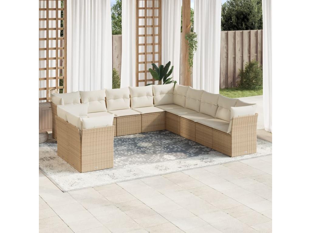 11-piece garden furniture set with beige resin wicker cushions 45529UJLO