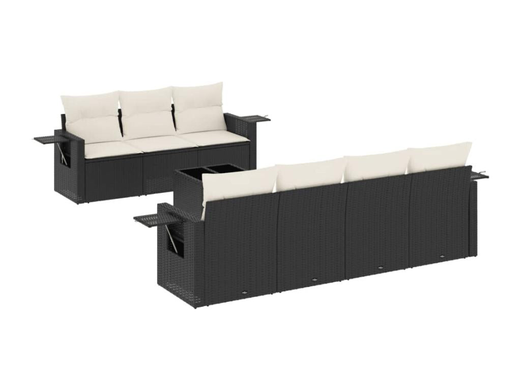 8-piece garden furniture set with cushions, black resin wicker, 99348WTTC