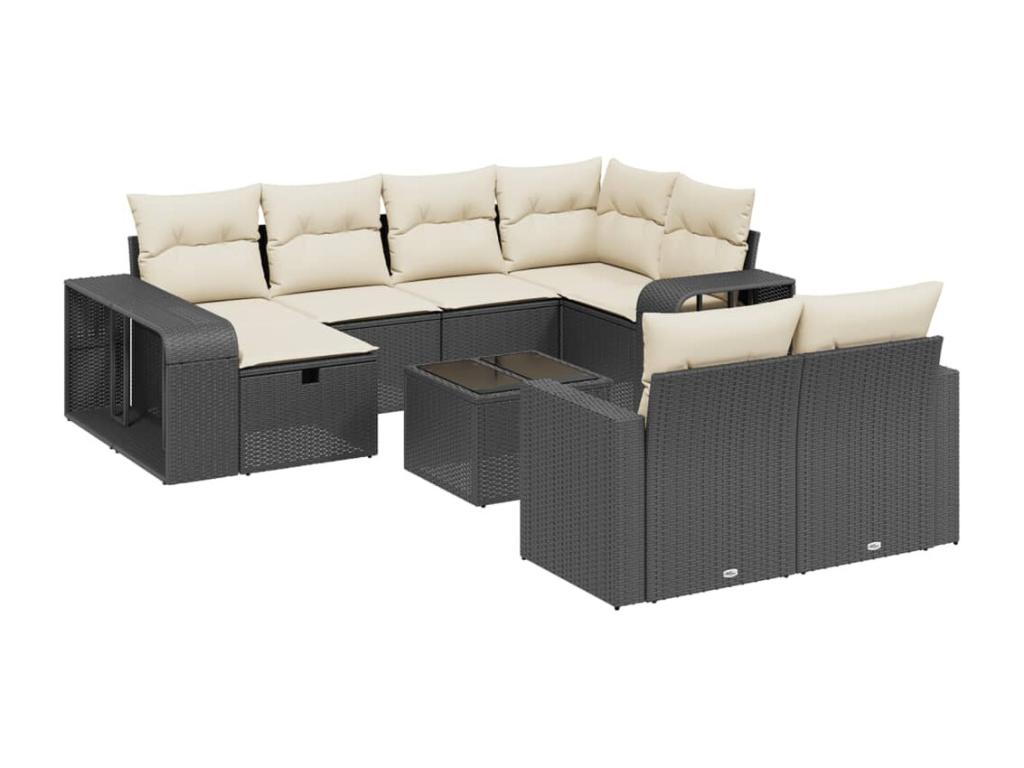 11-piece garden furniture set with cushions, black resin wicker, 21326KRLT