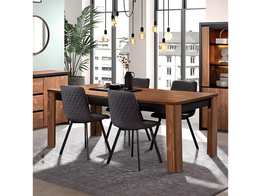 Sunmeub - Dining Table 195cm Dark Mango Wood Effect and Black 67194ASBF
