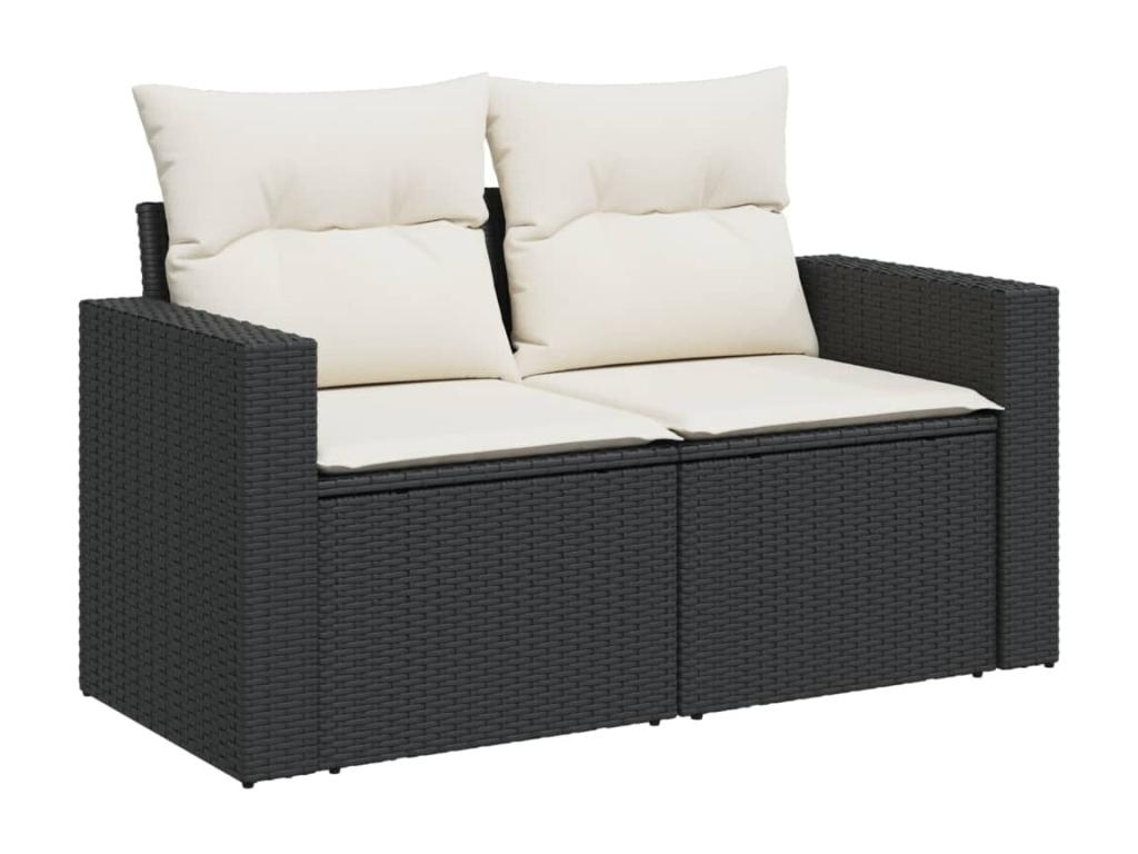 11-piece garden furniture set with cushions, black resin wicker, 98740VFLA