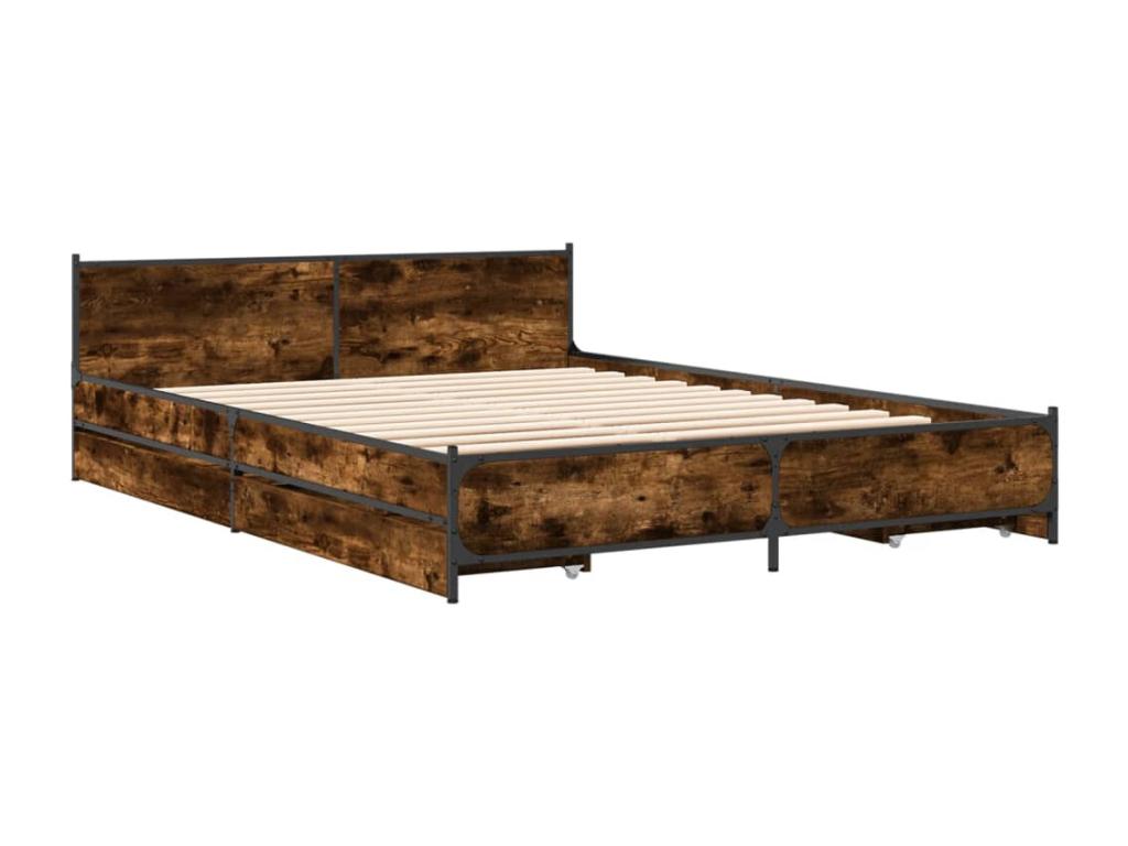 Bed frame with drawers, without mattress, smoked oak, 140x200 cm, 42581BWVU
