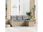 4-piece garden furniture set with cushions, beige woven resin, 73833KMXH