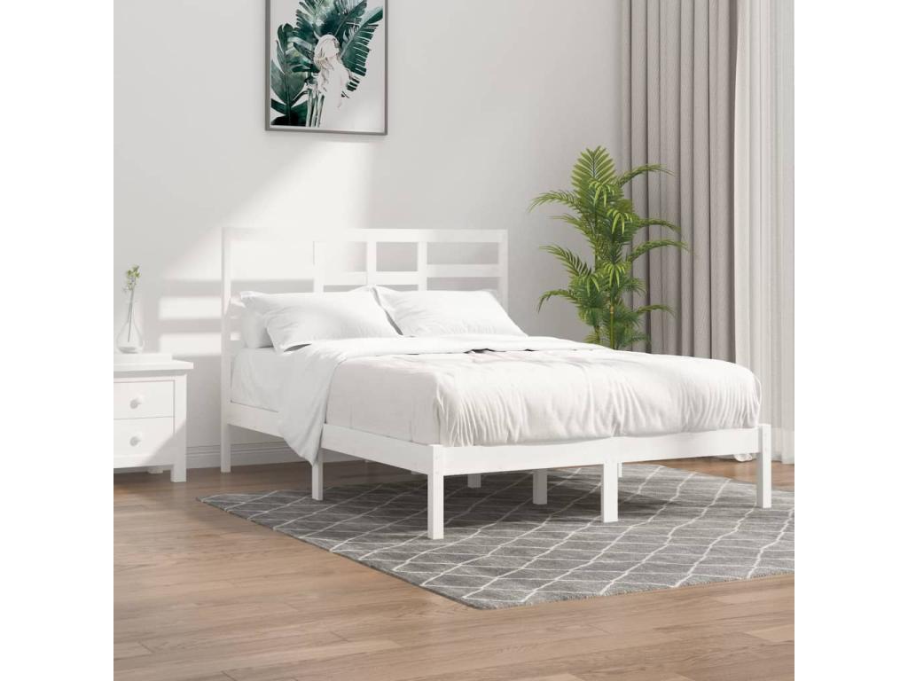 Bed frame without mattress, white, solid wood, 120x190 cm, 82653FQJL