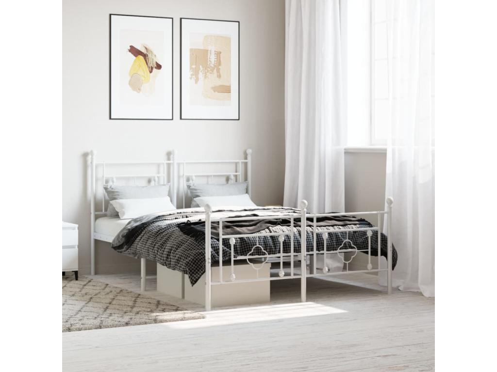 Metal bed frame with headboard and footboard, white, 140x190 cm, 31695QCPV