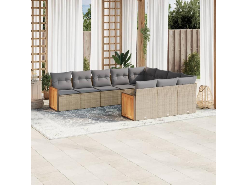 10-piece beige resin wicker garden furniture set with cushions 76958ZSVF