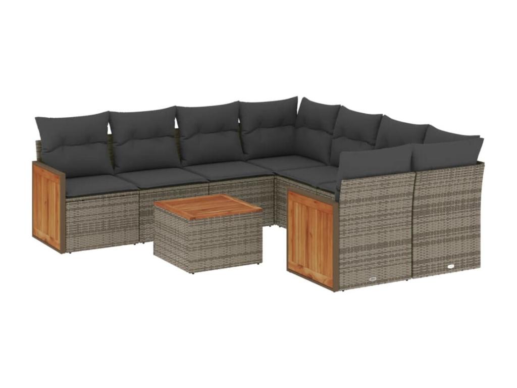 9-piece garden furniture set with grey resin wicker cushions 35633LYXL