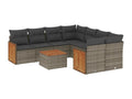 9-piece garden furniture set with grey resin wicker cushions 35633LYXL
