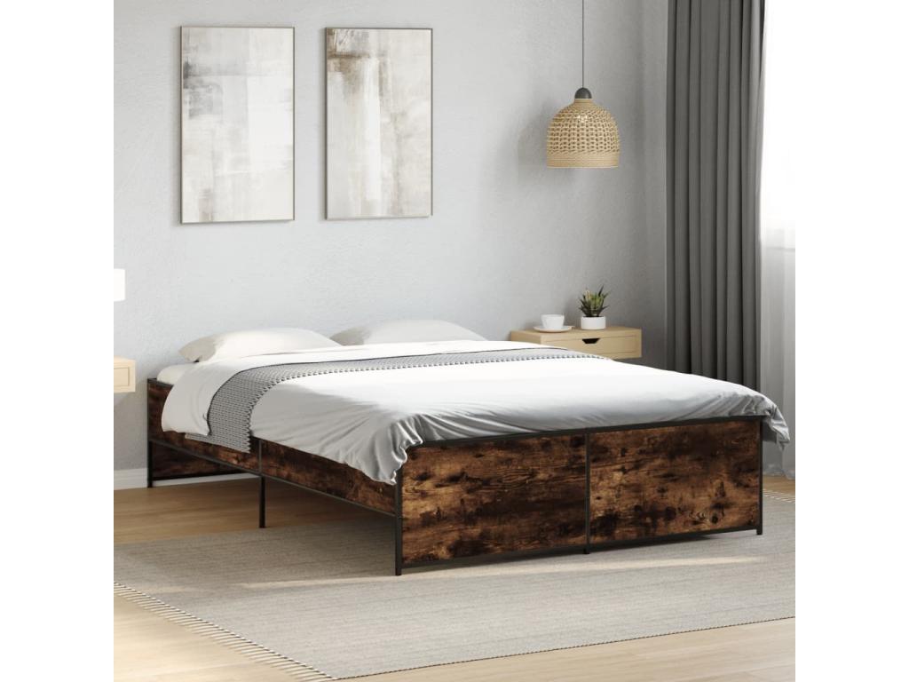 Bed frame without mattress, smoked oak, 140x190 cm, 34537FXES