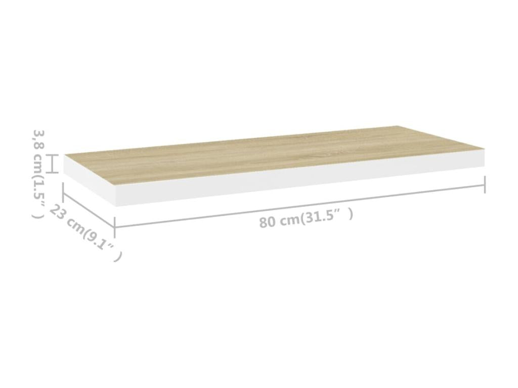 Floating shelves, 2 pcs, oak and white, 80x23.5x3.8 cm, MDF, 19673EKJD