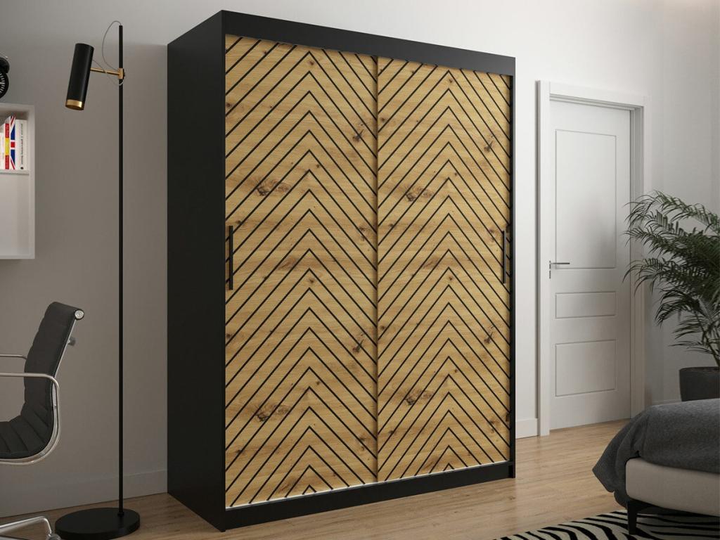 Sunmeub 310 Black Wardrobe - Sunmeub Oak 200x150x62cm Sliding Wardrobe Doors 81516CKUM