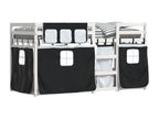 Bunk bed with black and white curtains, 75x190 cm, solid pine wood, 86039NYGF