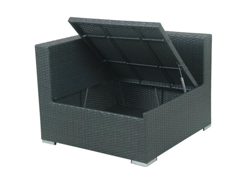 Functional corner resin wicker garden furniture set with integrated storage box - black and ecru - Sunmeub 14981UZUR