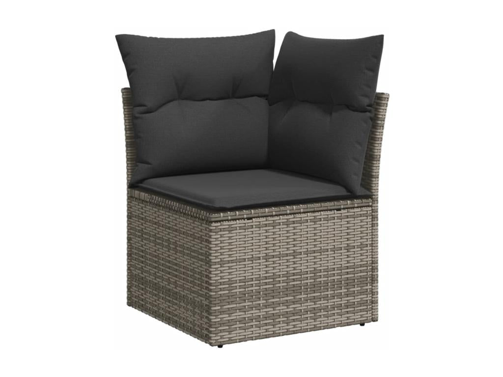 7-piece garden furniture set with cushions, grey woven resin, 87489MNRN