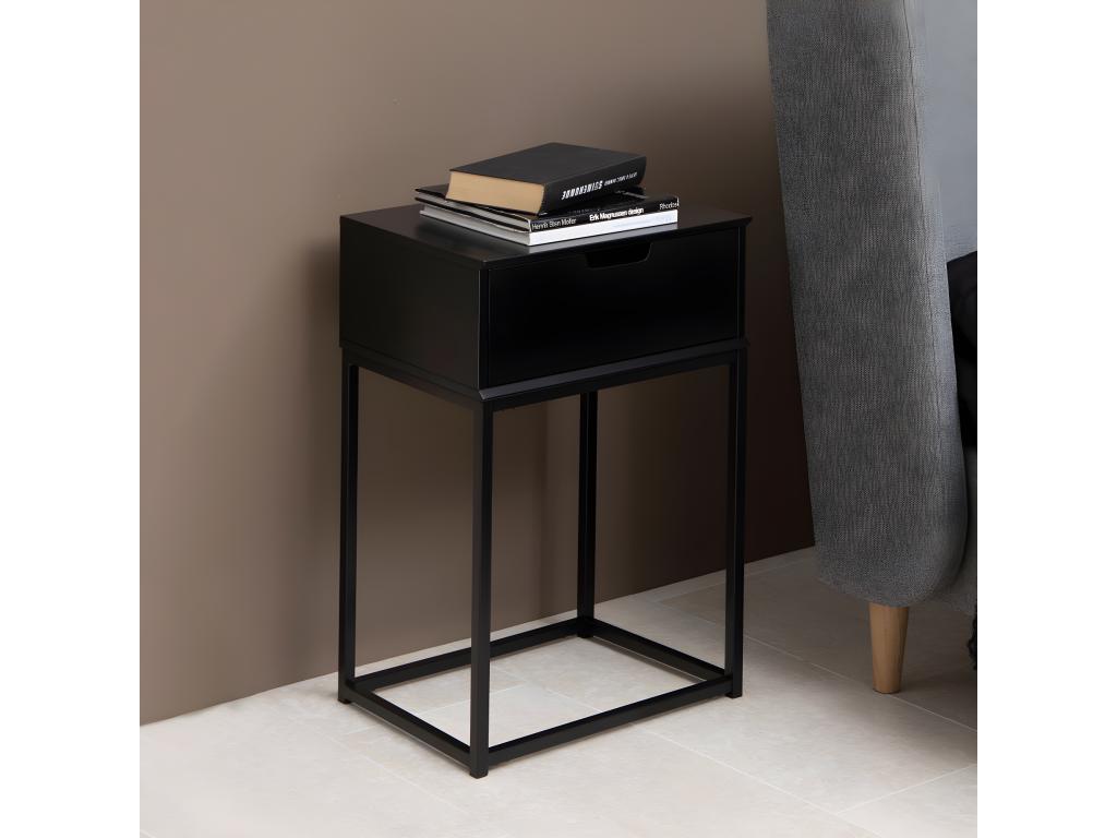 Sunmeub - 1-Drawer Wooden Bedside Table - Black 00352AAQA