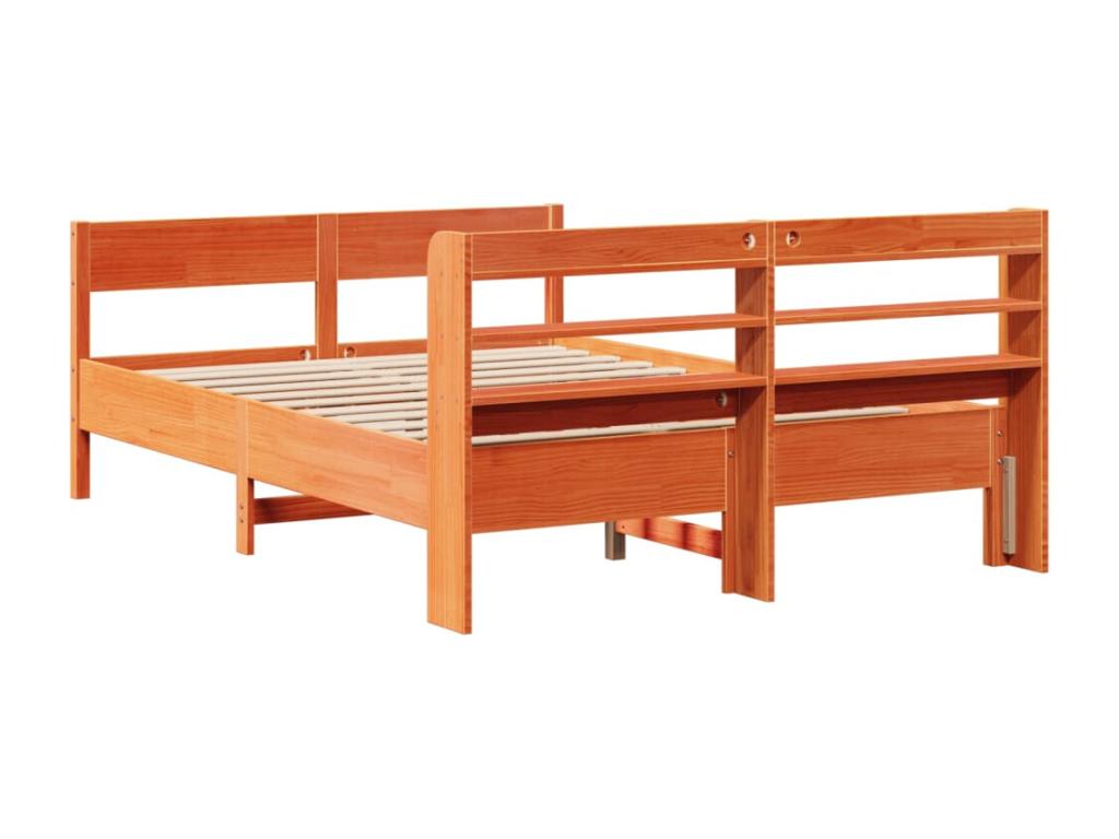 Bed frame without mattress, brown wax finish, 150x200cm, solid pine wood, 35804FVPL