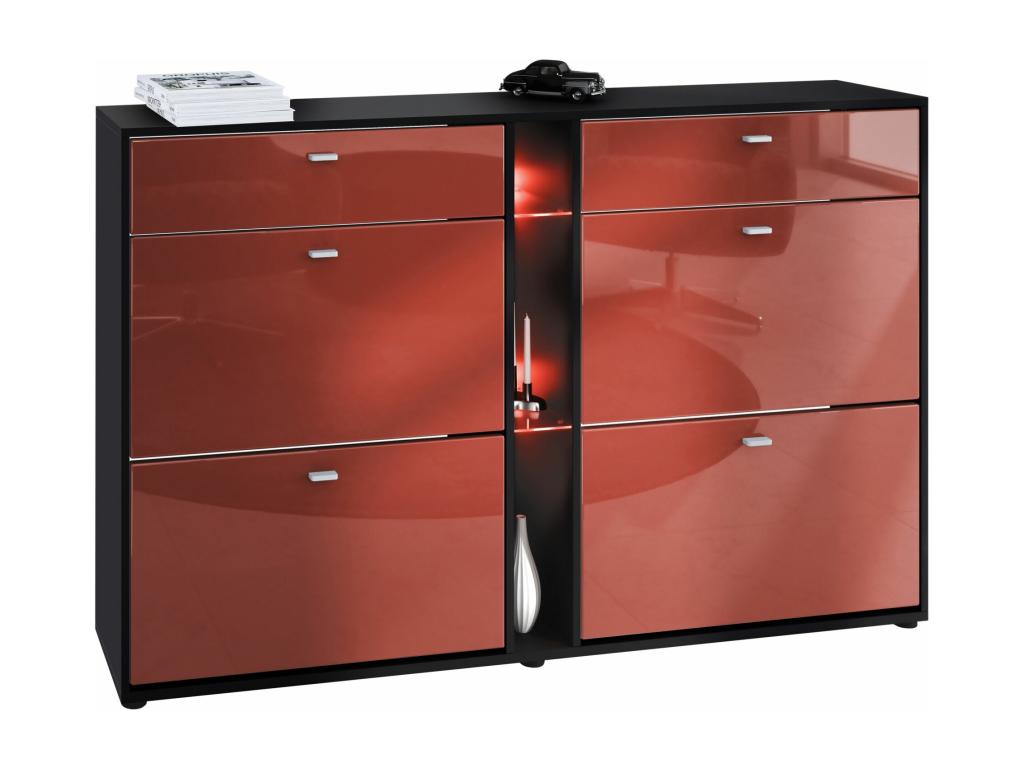Matte Black and Burgundy Lacquered Shoe Cabinet (WxHxD) 155.5x95x28 cm, RGB LED, 99756DEYS