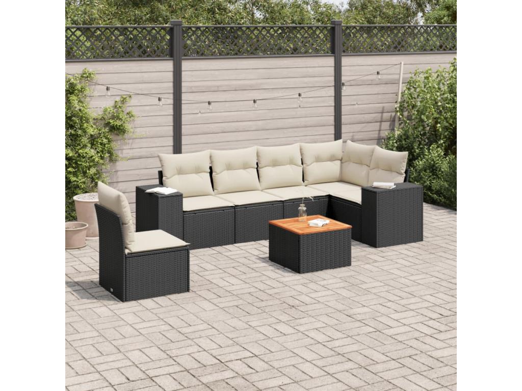 7-piece garden furniture set with cushions, black resin wicker, 52129HFBK