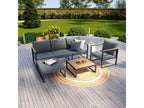 5-Seater Aluminum Polywood Corner Garden Lounge Set in Grey and Natural - Sunmeub 62896UATQ