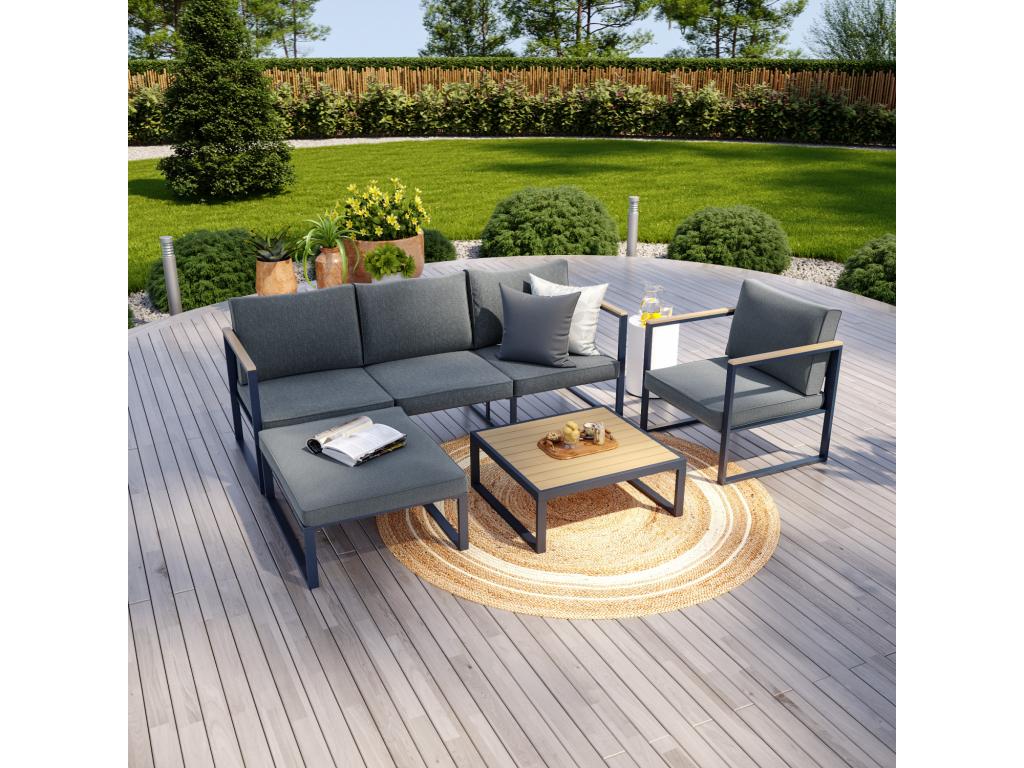 5-Seater Aluminum Polywood Corner Garden Lounge Set in Grey and Natural - Sunmeub 62896UATQ
