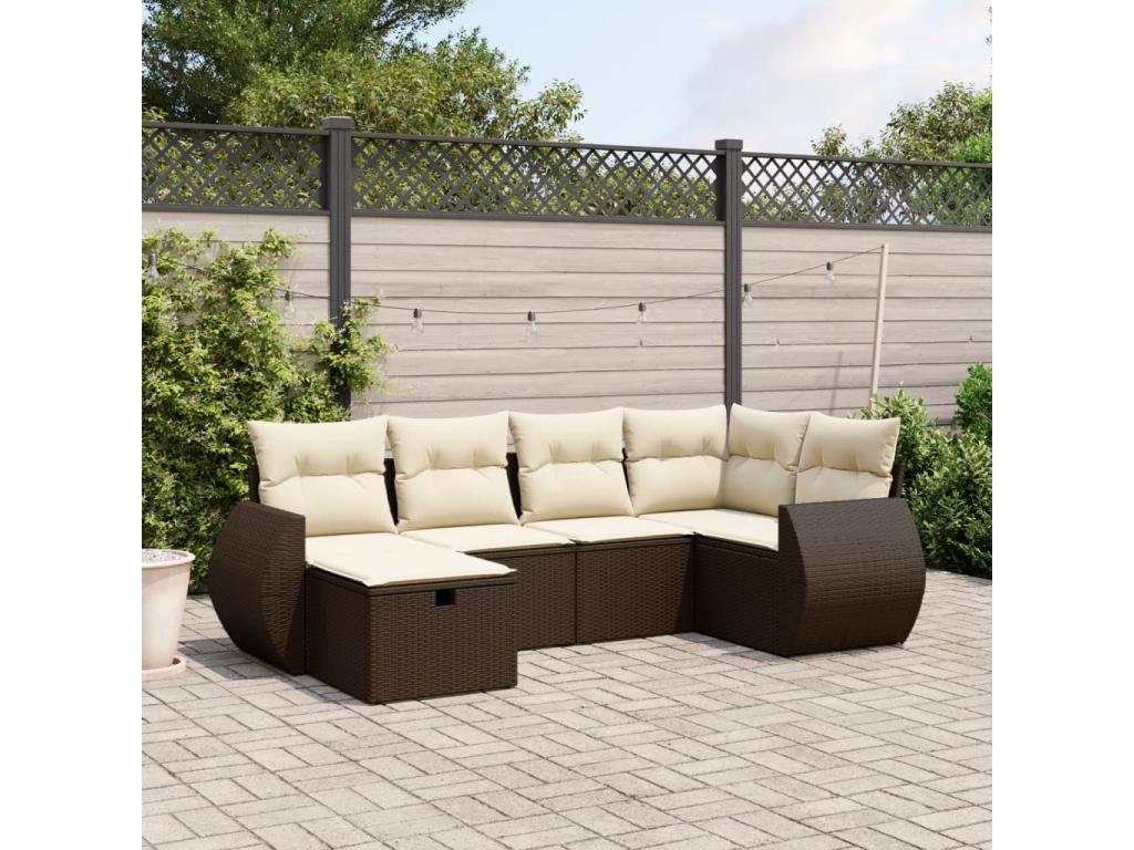 Garden furniture set with cushions, 6 pieces, brown woven resin, 29373FGDQ