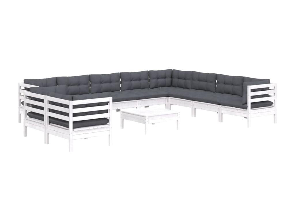 11-piece garden furniture set with cushions, white, solid pine wood, 55041WDJF
