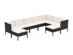 9-piece garden furniture set with cushions, black wicker resin, 11435AGAC