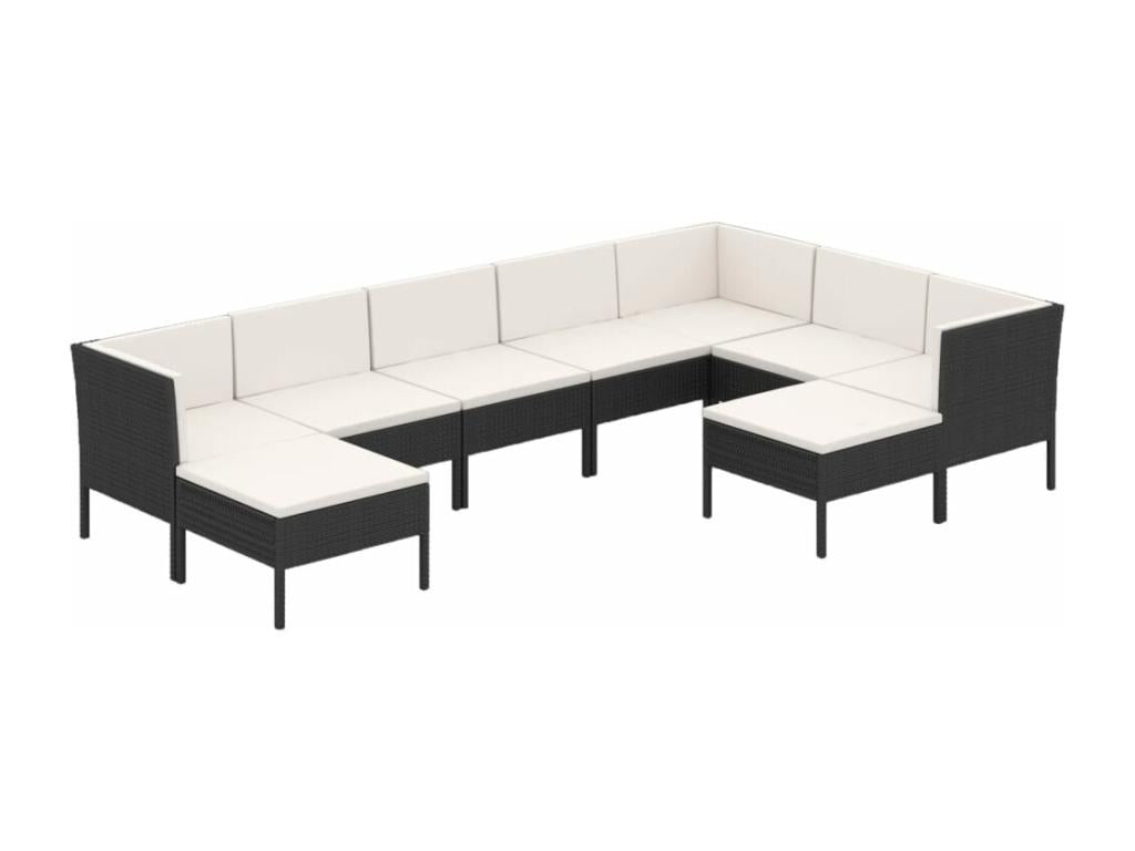 9-piece garden furniture set with cushions, black wicker resin, 11435AGAC