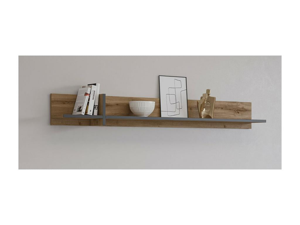 180cm wall shelf in oak and black - Sunmeub Collection. 11837AOZF